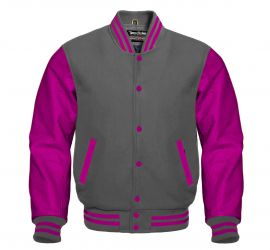 Varsity Jacket D.Grey Hot pink